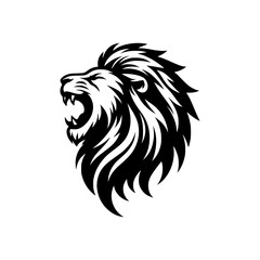 Vector logo of a roaring lion. Black and white illustration of a king of the jungle.