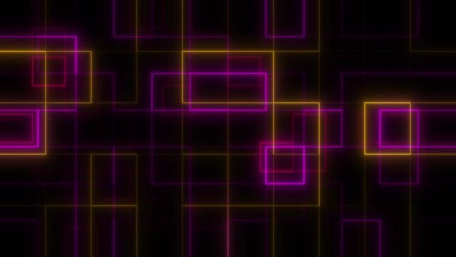 Glowing Neon Rectangle Pattern Design Animation. Rectangle Pattern. Animated Glowing led Light Neon Laser video backgrounds neon glow color moving art background.