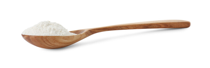 Baking powder in spoon isolated on white