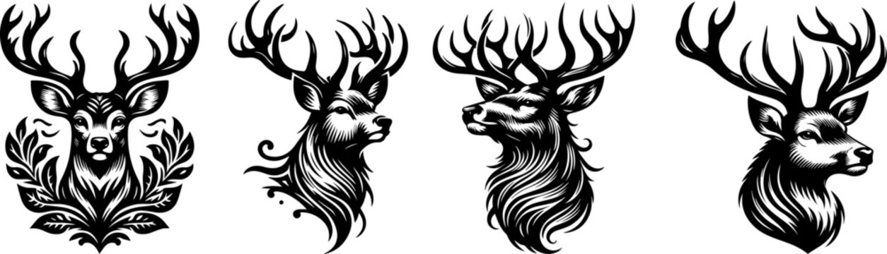 deer head vector illustration silhouette laser cutting black and white shape