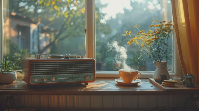 Free Coffee Stock Video Footage: Vintage Radio Vibes with Coffee