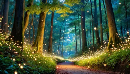 Rolgordijnen Luminous Fireflies in Enchanted Forest © SEIJI211