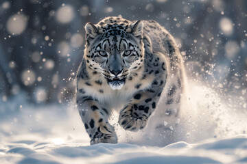 Snow Leopard Prowling in a Snowstorm, Majestic Winter Predator