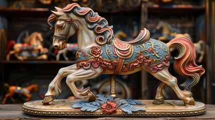 carousel horse32K, --ar 16:9 --style raw --stylize 750 Job ID: 76e00070-dff8-4085-8c9f-ef30a39c6fb4 - obrazy, fototapety, plakaty