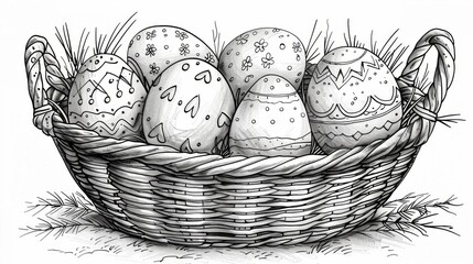  fancy Easter eggs inside of basket and banny easter