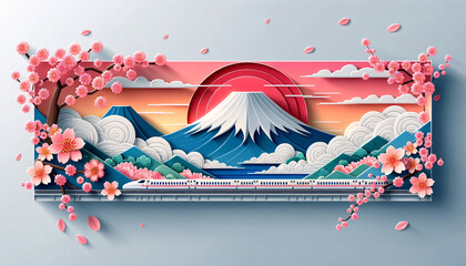 Serene Mount Fuji at Sunset with Cherry Blossoms