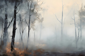 Misty Woods Exploration, abstract landscape art
