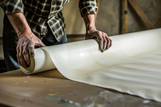 Artist Rolling Up A Large Sheet Of Drawing Paper To Purchase