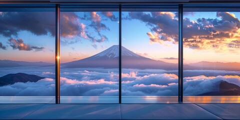 Journey beyond the horizon: An extraordinary window stretches to frame Fuji amidst a sea of clouds