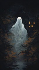 illustration of a ghost, poltergeist, white ghost, illustrtated ghost, spooky