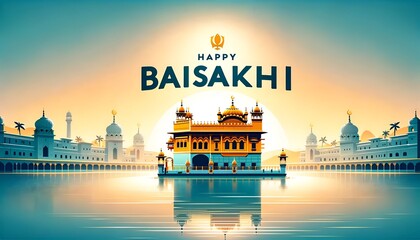 Happy baisakhi illustration with a golden temple.