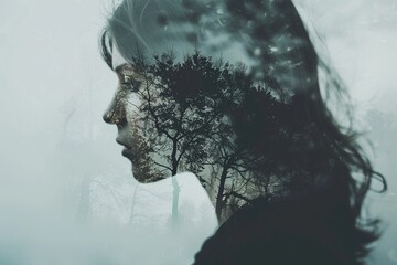Upscale Haunting: A chilling double exposure blends a spectral woman with the imposing facade of a haunted house. Elegant details clash with ghostly forms, creating an upscale horror scene