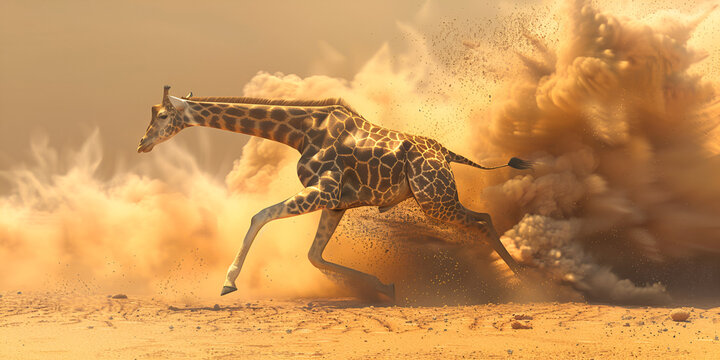 Giraffe high quality spots fast s run image hot day 3d render illustration