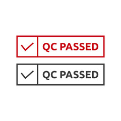 Quality control or QC passed badge label isolated on white background.