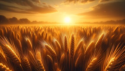Realistic wallpaper for the festival of baisakhi with a field of golden wheat at sunset. - obrazy, fototapety, plakaty