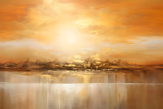 Golden Sunset Serenade, abstract landscape art