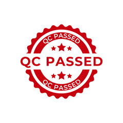 Quality control or QC passed badge label isolated on white background.