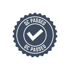 Quality control or QC passed badge label isolated on white background.