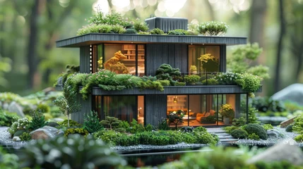 Zelfklevend Fotobehang luxury house with green terraces and gardens © nataliya_ua