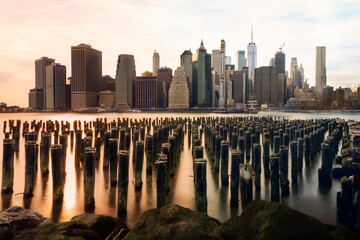 Manhattan Skyline from the dock - obrazy, fototapety, plakaty
