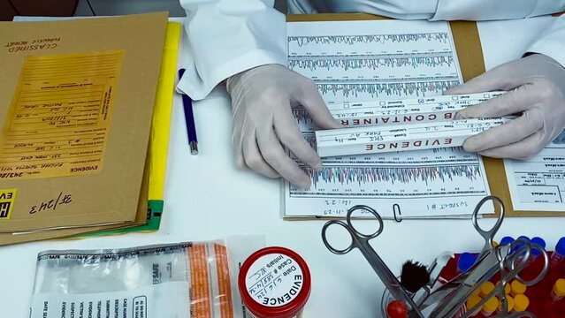 Police expert extracts traces of blood in a swab for analysis in the laboratory scientist, conceptual image