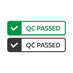 Quality control or QC passed badge label isolated on white background.