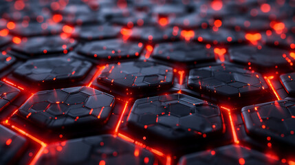 Obraz premium Futuristic Hexagonal Digital Pattern with Red Illumination