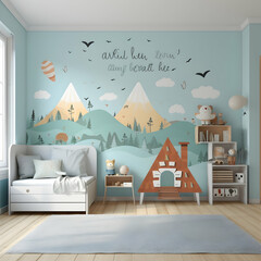 Wall mockup in cute kids bedroom