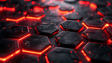 Obraz premium Futuristic Red and Black Hexagonal Digital Pattern