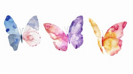 Watercolor colors butterflies isolated on white background. Pretty vector butterfly set with spring palette for child.