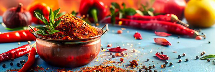 Heat and Flavor: A Close-Up of Red Chili Peppers and Paprika, Adding Spice and Color to Culinary Adventures