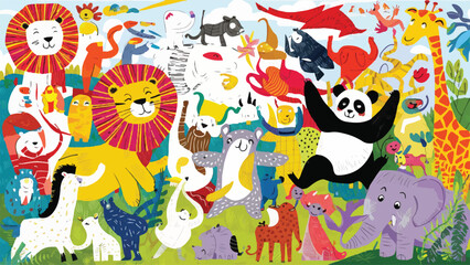 Obraz na płótnie Canvas Enchanting Unicorns and Friends: A Variety of Whimsical Animals and Birds Await Children's Paintbrushes! Dive into a World of Playful Designs and Interactions, Igniting Young Imaginations with Joyful 
