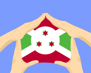 Hand home with Burundi flag, residential or investment idea, housing and home concept