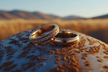 Wedding rings on a farm tractor signify a rustic country lifestyle
