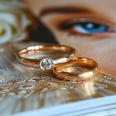 Wedding rings on a glossy magazine cover, luxury fashion concept