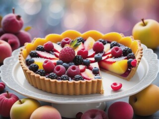 Macro close-up of colorful and delicious fruit pies. AI generation.