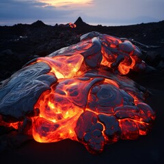 molten carnival glass lava flow over icelandic black - obrazy, fototapety, plakaty