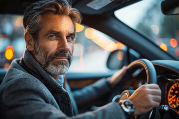  a stylish gentleman in his 30s seated inside an unbranded luxury car