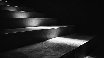  steps of the staircase sideways, black and white, only a slight outline of the steps is visible 