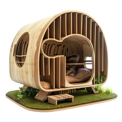 Dog house made from wood isolated on transparent background, cut out, png