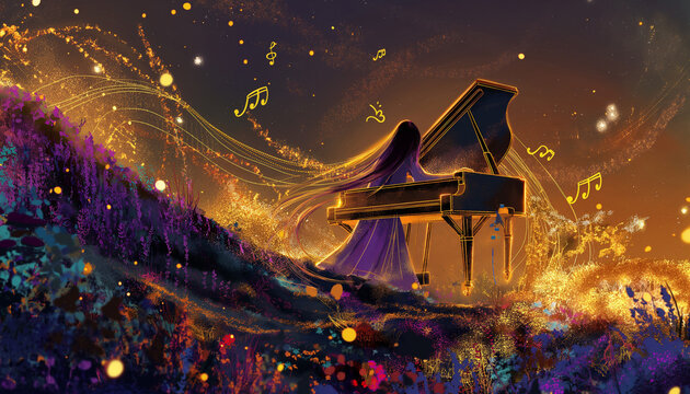 Enchanted Evening of Music in a Surreal Floral Landscape