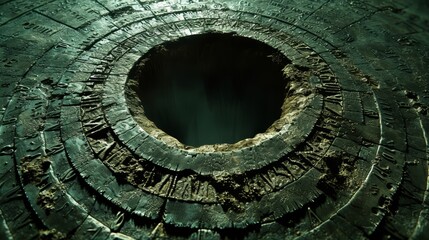  appears as wood with an embedded circle-shaped cavity - obrazy, fototapety, plakaty