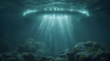 Obraz premium circle structure in midst of water, encircled by rocks and algae