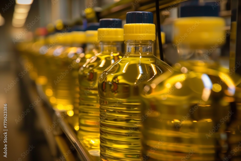 Canvas Prints closeup of soybean oil bottling line in factory