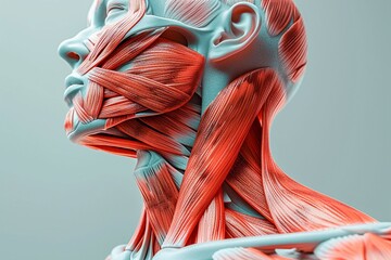 Obraz na płótnie Canvas Create a 3D model showcasing tension in the trapezius muscle, highlighting common areas of muscle knot formation