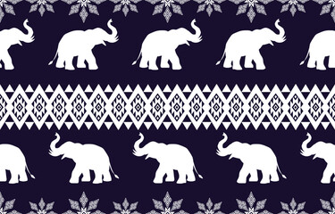 Elephant pattern. Seamless. White stripes, dark background. Ethnicity. Floral patterns, printed fabrics, pants, Lanna.