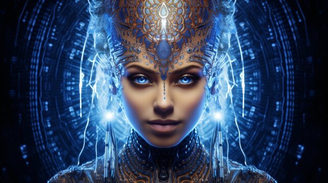 Mystic avatars in an ethereal cybernetic realm, quantum encryption melding with arcane circuits, generating technicolor dreams and mystic energies
