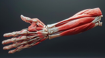 Obraz na płótnie Canvas Flexor Carpi Radialis - Craft a detailed 3D model of the flexor carpi radialis, showing its contribution to wrist flexion and abduction