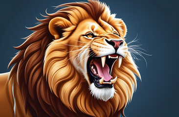 Lion roaring on a neutral background