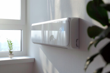 Air purifier on a wall comfortable home. Fresh air and healthy life